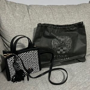 Vince Camuto small square crossbody, black and white with cute tassel.